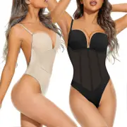Women Shapewear Bodysuit Slimming Underwear Backless U Plunge Thong Waist Trainer Push Up Corset For Wedding Black S