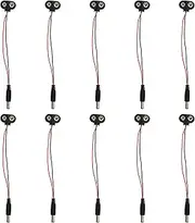 tunghey 10Pack 9V Battery Clips 9 Volt T-Type Snap-on Leather Battery Buckle Connector with DC 5.5x2.1mm Male Plug