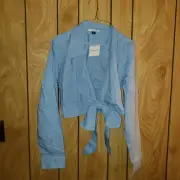 NWT American Eagle L Cropped Long Sleeve Tie Front Top/Blouse