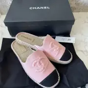 New Authentic CHANEL Slides Slide Mules Mule Espadrilles Shoes Flats Slippers 35