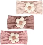 Mtxorvix 3 Pcs Baby Girls Nylon Headbands Baby Flower Headbands Soft Hairbands Hair Accessories for Newborn Infant Toddler Kids,Soft Stretchy Handmade,Baby Turban Headband Head Wrap Knotted Hair Band