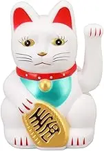 4 Inch Lucky Fortune Cat Maneki Neko, Lucky Cat Decor Hand Waving Welcoming Cat for Home Desk Ornament Gift Giving, Feng Shui Business Ornament Home Decor (White)