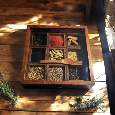 Handcrafted Wooden Masala Box - Elegant & Durable Storage for Herbs & Spices