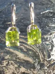Peridot Labcreated Octagon Cut Leverback Earrings 14kt Solid White Gold