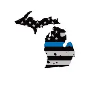 Distressed Thin Blue Line Michigan State Shaped Subdued US Flag Sticker