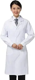 [Eigell] Professional Lab Coat Scrub Coat Costumes, Women Laboratory Long Sleeves Coat Work Apparel (White)