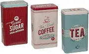 Almineez Retro Set of 3 Stainless Steel Tea Coffee Sugar Jar Canisters Kitchen Container Tins Storage Organiser Set Air Tight Vintage Design