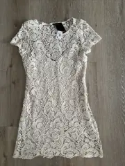 Size 12-14 NEW Portmans Cream/Ivory Lace Mini Bodycon Dress with Underlay