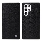 For Samsung Galaxy S22 Ultra CaseCrocodile Pattern Genuine Leather Cover Black