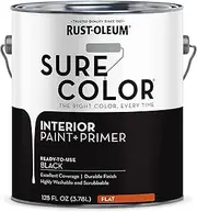 Rust-Oleum Sure Color Flat Interior Paint + Primer – Smooth, No-Shine Finish for Walls and Ceilings; Low-Traffic Areas – Durable, Washable, Easy to Apply, Black, 3.78 Litre