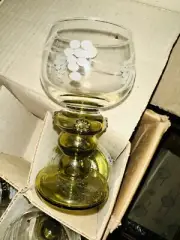 Vtg 6 Römer Cordial Wine Glasses Etched Grape Leaves 3” NIB
