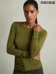 Reiss Green Sierra Ruched Side Crew-Neck Top (B30283) | $180