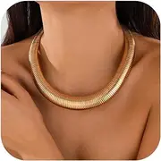 [Inactwin] Chunky Gold Choker Necklace for Women Trendy 14K Gold Plated Statement Thick Snake Chain Collar Necklaces Torque Layered Necklaces Jewelry Gifts