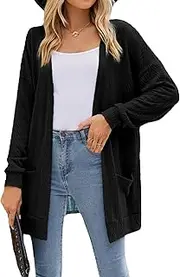 [Zylphorix] Women V-Collar Soft Warm Knit Cardigan Lightweight Open Front Sweaters with Pocket Fall Casual Loose Shrugs Coat
