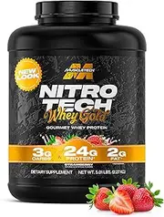 Whey Protein Powder, MuscleTech Nitro-Tech Whey Gold Protein Powder, Whey Protein Isolate Smoothie Mix, Protein Powder for Women & Men, Strawberry Protein Powder, 2.51kg (77 Servings)