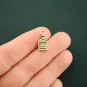 4 Whisky Bottle Charms Antique Gold Tone 2 Sided Incredible Detail - GC1222