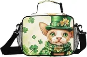 Cat St Patricks Day Insulated Lunch Box for Women Men - Ideal for Work, Picnics - Includes Adjustable Shoulder Strap