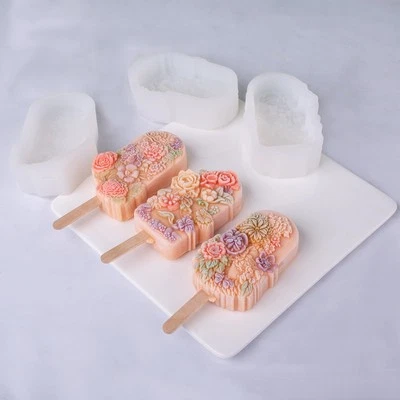 3Pack Blossoming Flower Ice Cream Mold Set, Silicone Popsicle Molds for Homem...