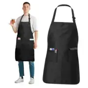 Premium Adjustable Cotton Chef Aprons with 2 Pockets and 1 Pack - Black