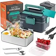 TOJUNE Electric Heating Lunch Box, Food Warmer, 90 W, 2 in 1 Portable Bento for Car, Home, Office, School, Leak Proof with 2.5 L 304 Stainless Steel Container & Spoon, AU Socket 220V 12V 24V (Blue)