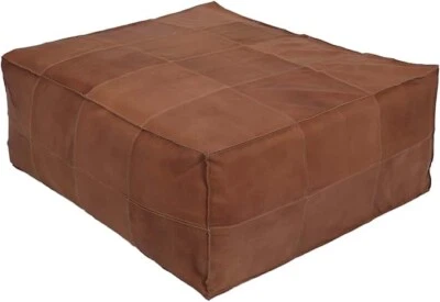 Leather Moroccan Footstool Boho Genuine New Brown 30'' Ottoman Unstuffed Pouffe