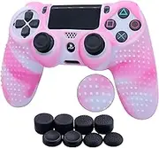 Horned Dragon Blue Laser Engraved Dragon Silicone Case Skin Case (Radiation) for PS5 Controllers x 1 with Laser Dragon Thumb Grips x 2.