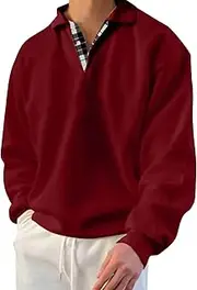 Men's Loose Henley Pullover Stand Collar Button Long Sleeve Sweatshirts Tops Casual Winter Thermal Sweaters
