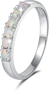 [FANCIME] Created Opal Rings Sterling Silver 6 stones Fire Opal Engagement Wedding Eternity Ring Fine Jewelry for Women Girls Size 5,6,7,8