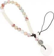 PEPLAYTAL 1Pc Stylish Beaded Phone Lanyard Wrist Strap with Exquisite Jadeite Peace Pendant Elegant Phone Charm for Women and Versatile Phone Accessory
