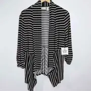 Chico’s Knit Stripe Drape Front Jacket Brown/White Size Medium Petite Chico’s 1P