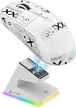 ATTACK SHARK X6 Lightweight Wireless Gaming Mouse with RGB Backlight Charging Base,Tri-Mode Wired/2.4GHz/BT5.2,26K DPI, PAW3395 Optical Sensor,HUANO Switch,5programmable Buttons,PC/Mac (White Pro)