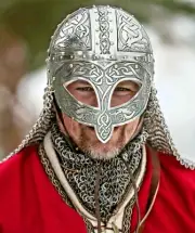 Medieval Viking Helmet Armor Vendel Steel Etched Helmet With Stand Chainmail