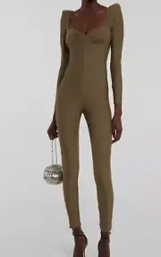 $1599 Alex Perry Women's Green Solid Lanson Catsuit Jumpsuit Size 10