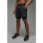 Mens Charcoal Man Active Stretch 2 in 1 5inch Grid Short