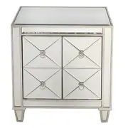 DA Bently Antiqued Mirrored Ribbed 2 Door Bedside Table