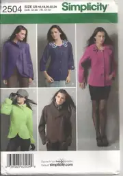 SIMPLICITY 2504 MISSES' 16-24 JACKETS W/FRONT & COLLAR VARIATIONS SEWING PATTERN