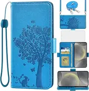 [Asuwish] Mobile Phone Case for Samsung Galaxy S24/S25 5G Case with Glass Film Screen Protector and Card Slot Foldable Leather Wallet Stand S 24 24S S24 Mobile Phone Case Blue