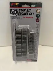 Performance Tool W1313 15 Pc Star Bit Socket Set, T10-T60, 1/4” 3/8” Drive