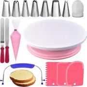 35pcs Cake Turntable and Leveler with Non-Slip Pad, Icing Tips, Spatula, and Ebook - Baking Tools