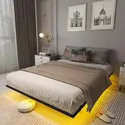 SAVOLIFE Floating Bed Frame King Size with LED Light, Metal Platform Bed Frame, No Box Spring Needed, Easy Assembly