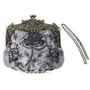 Nevenka Womens Beaded Party Clutch Vintage Rose Purse-Grey