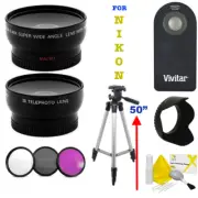 55MM HD WIDE ANGLE LENS +ULTRA HD ZOOM LENS + TRIPOD & HOOD KIT FOR NIKON D3500