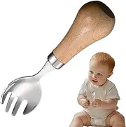 Baby First Spoon | Kids Stainless Steel Spoons with Wooden Handle - Self-Feeding Small Kids Flatware Stainless Steel Toddler Utensils for Birthday Boys Girls
