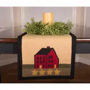 Primitive Country Farmhouse 36" Prim Saltbox House & Star Applique Table Runner