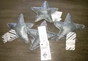 5 SUPER SPARKLY SILVER CHRISTMAS STARS TREE TOPPER PACKAGE CRAFTS NEW NWT
