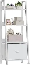Furologee 4-Tier White Ladder Shelf, Ladder Bookshelf with Removable Drawer, Bookcase Storage Rack Organizer, Freestanding Storage Shelves for Living Room, Home Office, Bedroom