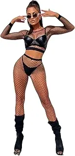 [ELEGANT LAM] Women's Fishnet Lingerie Bodysuit Mesh Bodystocking Crotchless Bodysuit Nightwear Jumpsuit, Black