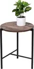round Side Table, Accent End Table with Steel Frame, Walnut