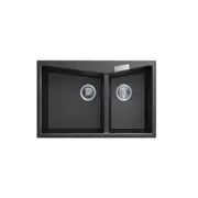 CARYSIL CGDB Granite Kitchen Sink - 800 x 500mm 1 + 3/4 Bowl - Deep Black - Top/Under Mount