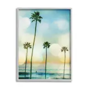 Surfing Tropical Palms Gray Framed Giclee Art Design by Devon Davis
